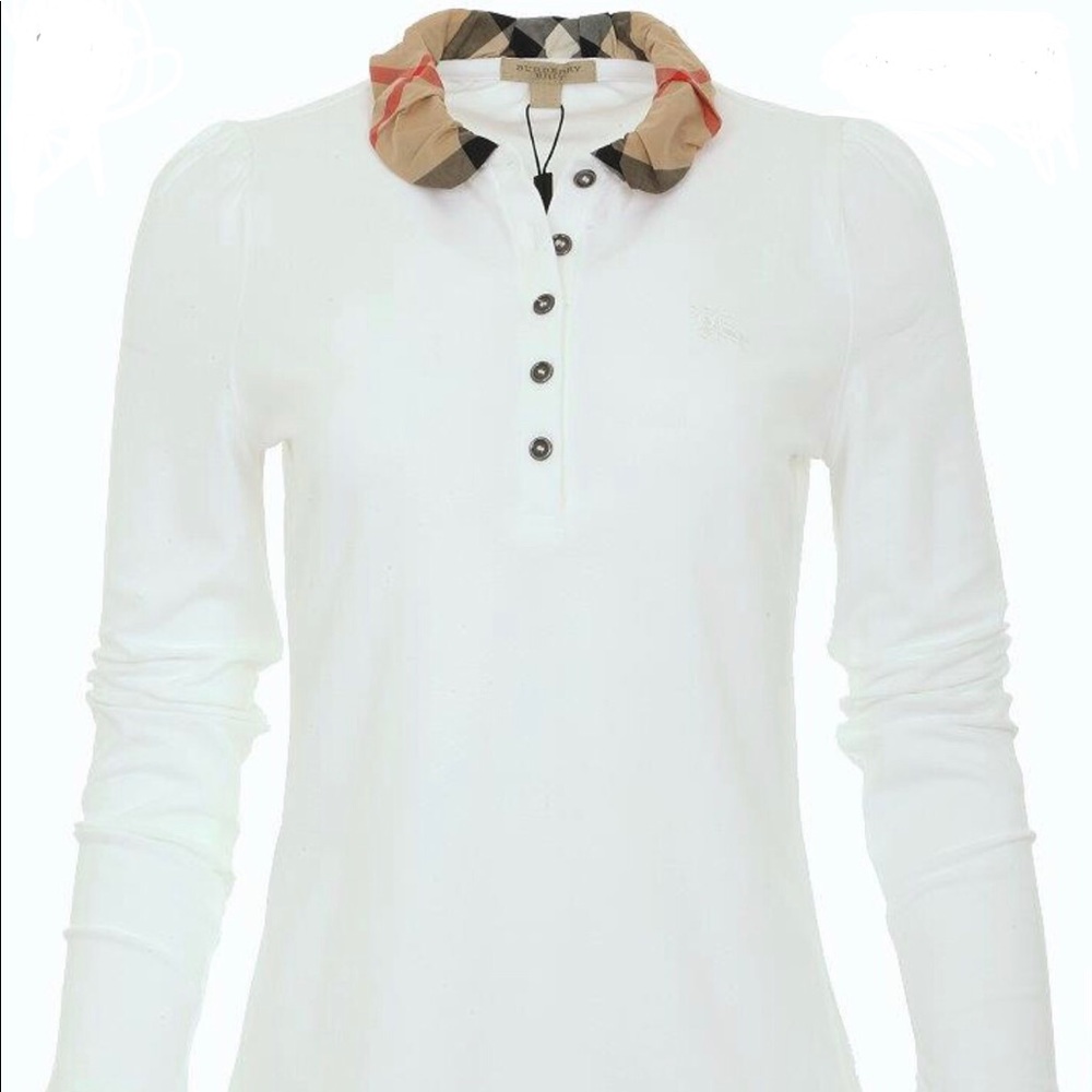 BURBERRY LONG SLEEVE POLO WHITE